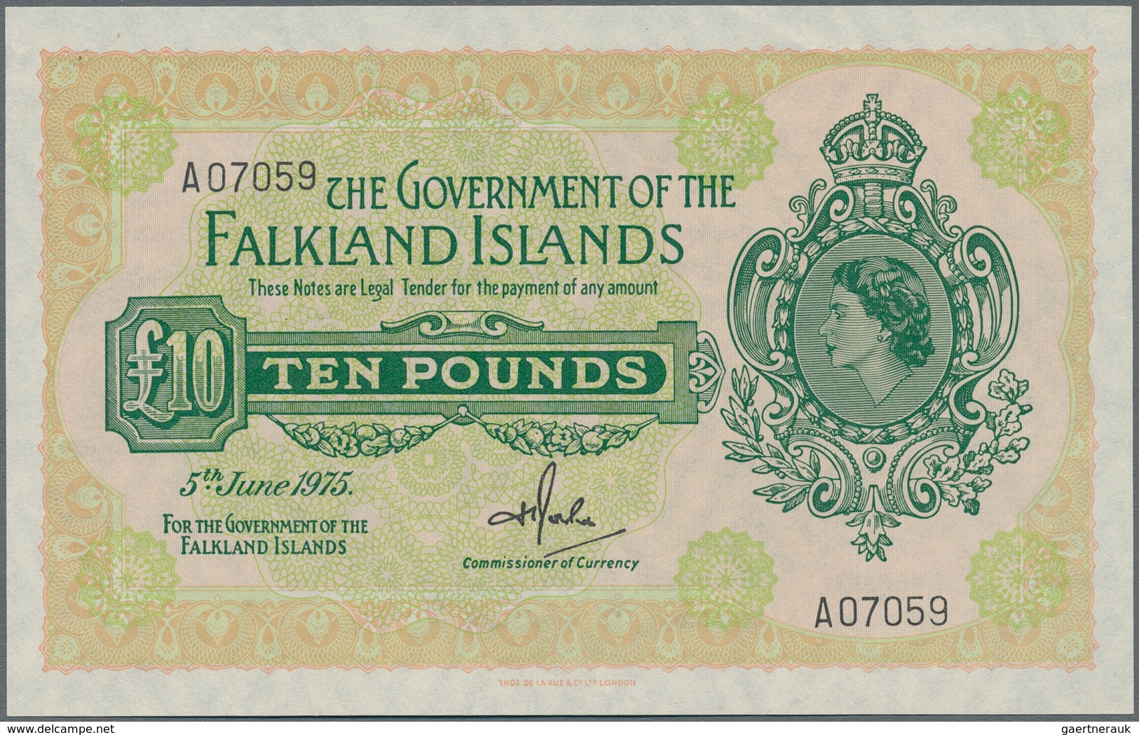 Falkland Islands / Falkland Inseln: The Government Of The Falkland Islands 10 Pounds June 5th 1975, - Falkland