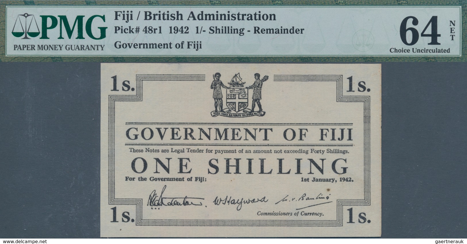 Fiji: Lot With 3 Banknotes 1 Shilling 1942 Remainder, P.48r1, PMG Graded 64 Choice Uncirculated NET - Fiji