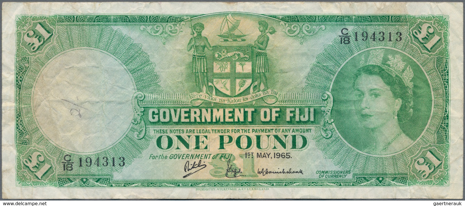 Fiji: Government Of Fiji 1 Pound 1965, P.53a, Small Graffiti At Left On Front And A Number Of Folds - Fiji