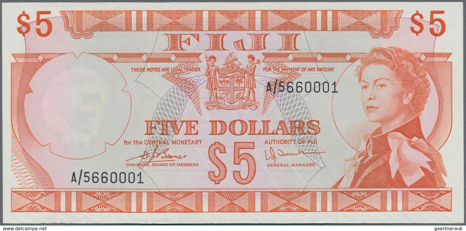 Fiji: Central Monetary Authority Of Fiji 5 Dollars ND(1974) With Signatures: Barnes & Tomkins, P.73c - Fiji