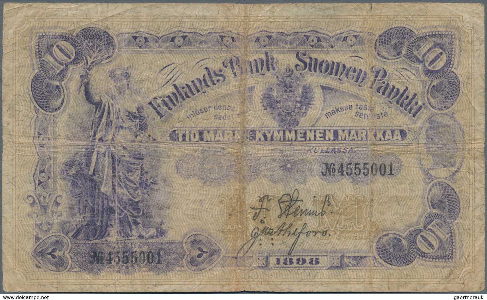 Finland / Finnland: 10 Markkaa 1898, P.3, Small Border Tears And Tiny Hole At Center. Condition: F- - Finland