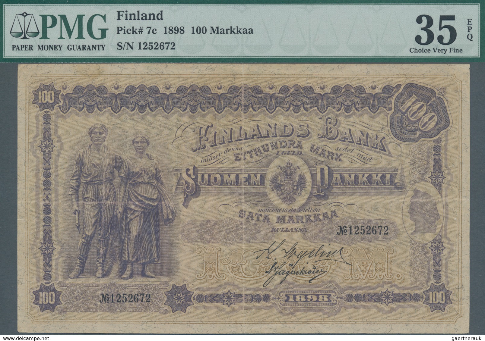 Finland / Finnland: 100 Markkaa 1898, P.7c, Very Nice With A Few Minor Spots And Vertical Fold At Ce - Finland