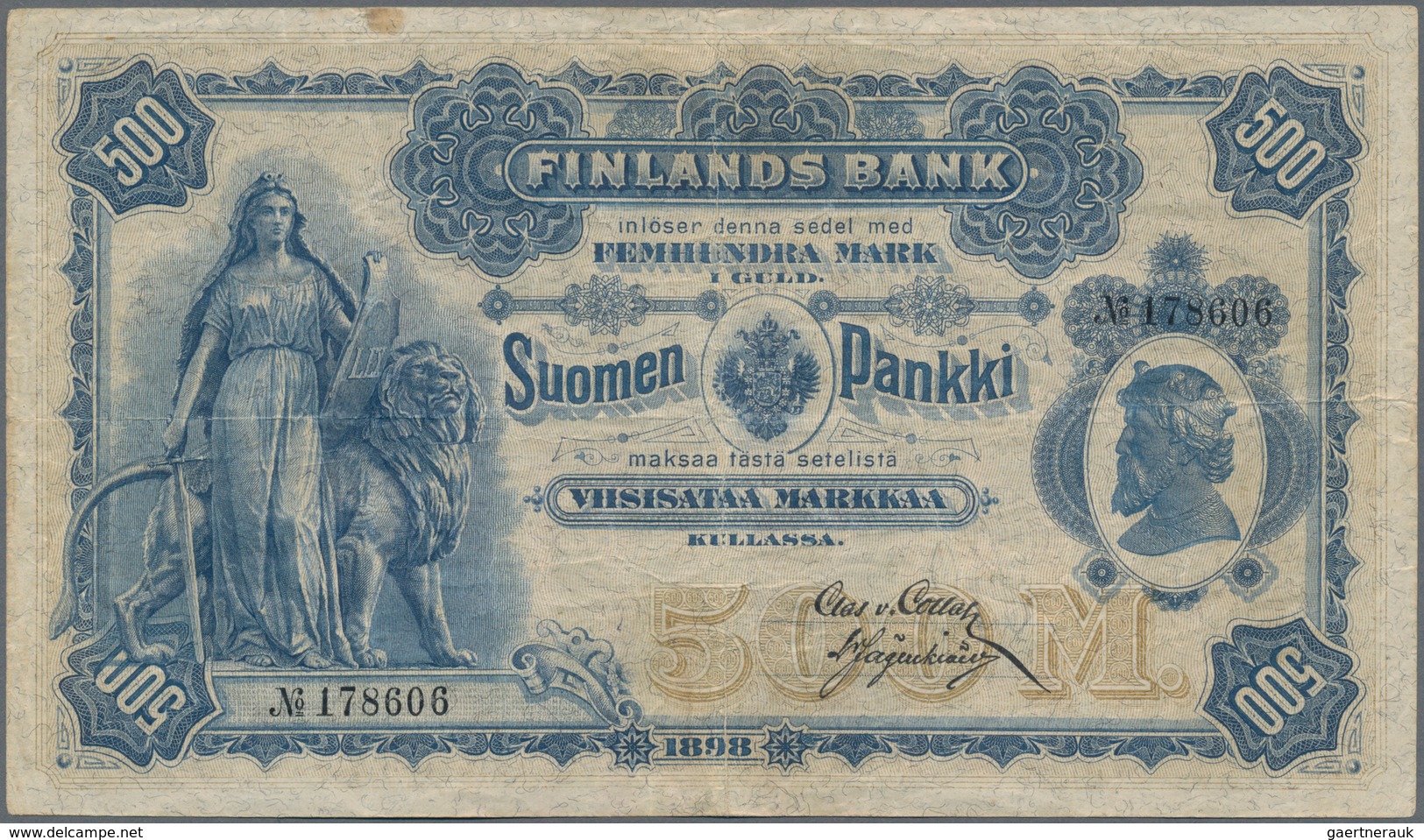 Finland / Finnland: Finlands Bank 500 MArkkaa 1898, P.8c, Highly Rare Banknote In Excellent Conditio - Finlandia