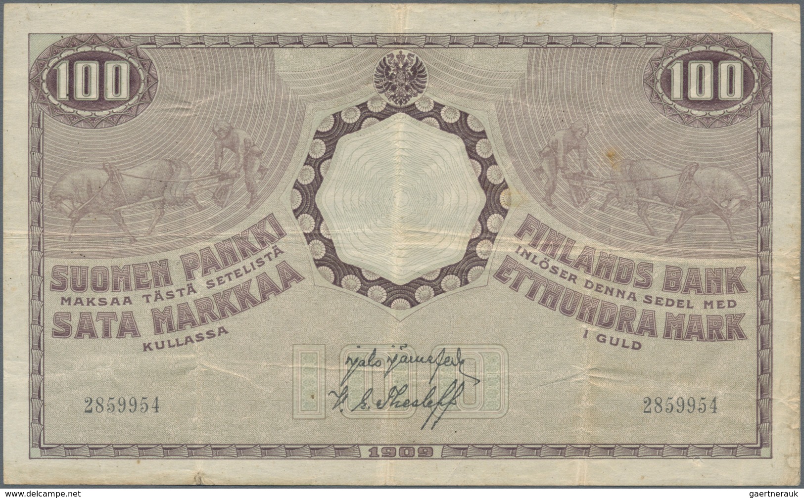 Finland / Finnland: Pair With 100 Markkaa 1909 P.22 (F) And 500 Markkaa 1956 P.96 (XF). (2 Pcs.) - Finlandia