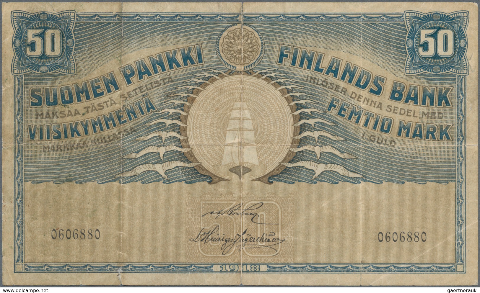 Finland / Finnland: 50 Markkaa 1918, P.39, Lightly Stained At Left And Some Small Border Tears. Cond - Finland