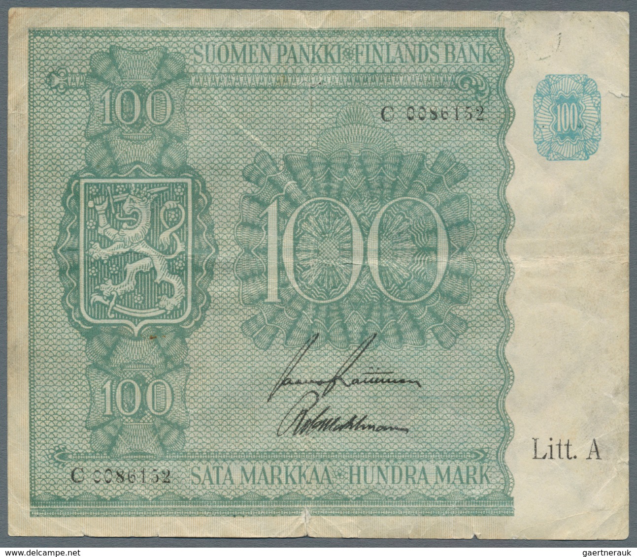 Finland / Finnland: Nice Set With 3 X 100 Markkaa 1945 Litt. A P.80A In F-/F And 2 X 50 Markkaa 1945 - Finnland