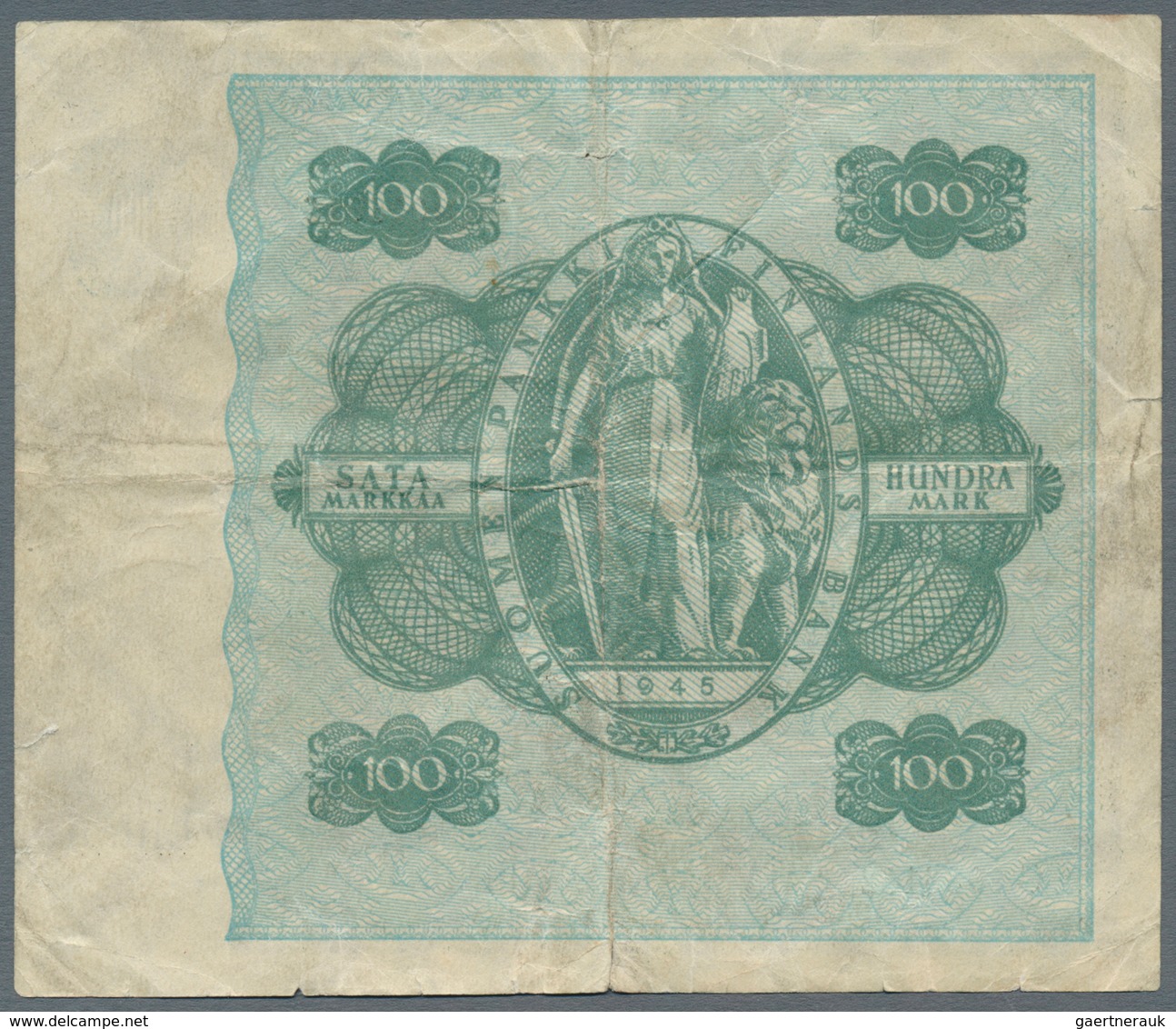 Finland / Finnland: Nice set with 3 x 100 Markkaa 1945 Litt. A P.80A in F-/F and 2 x 50 Markkaa 1945