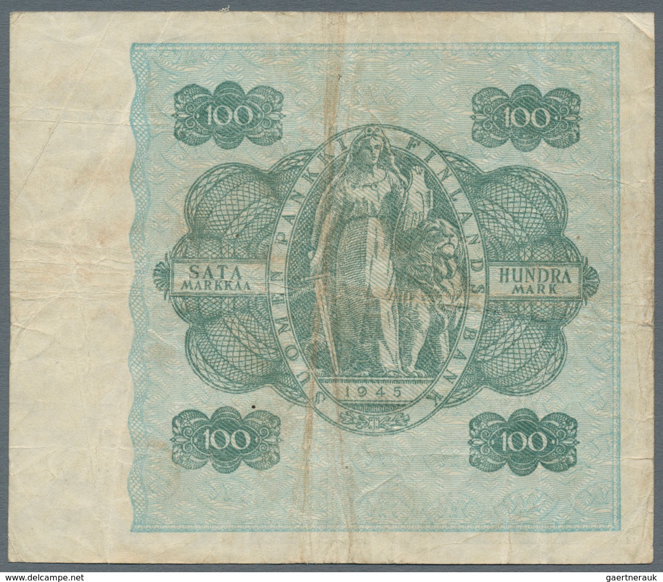 Finland / Finnland: Nice set with 3 x 100 Markkaa 1945 Litt. A P.80A in F-/F and 2 x 50 Markkaa 1945