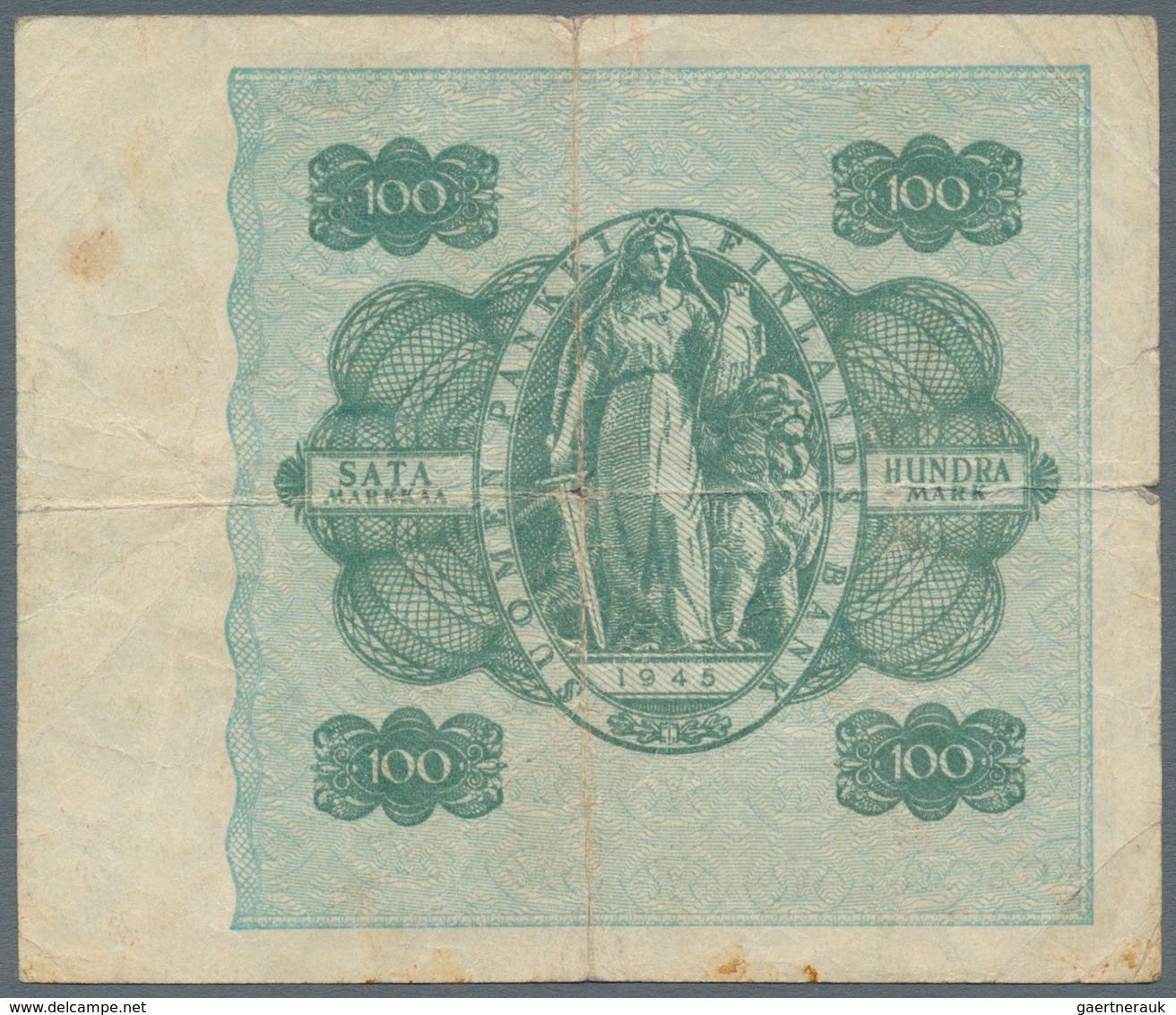 Finland / Finnland: Nice set with 3 x 100 Markkaa 1945 Litt. A P.80A in F-/F and 2 x 50 Markkaa 1945