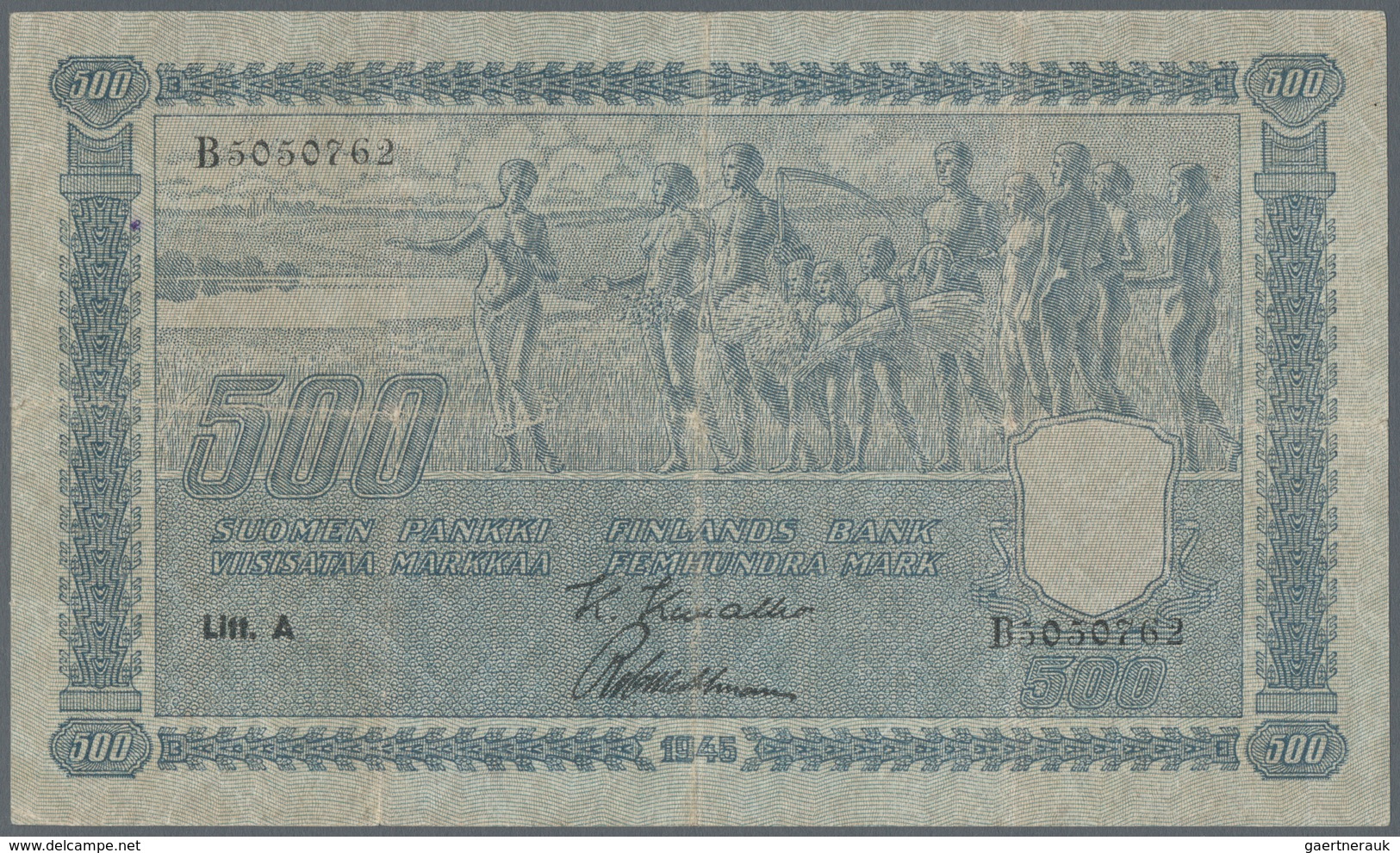 Finland / Finnland: 500 Markkaa 1945, Litt. A, P.81a, Beautiful Note With Tiny Border Tears At Left - Finland