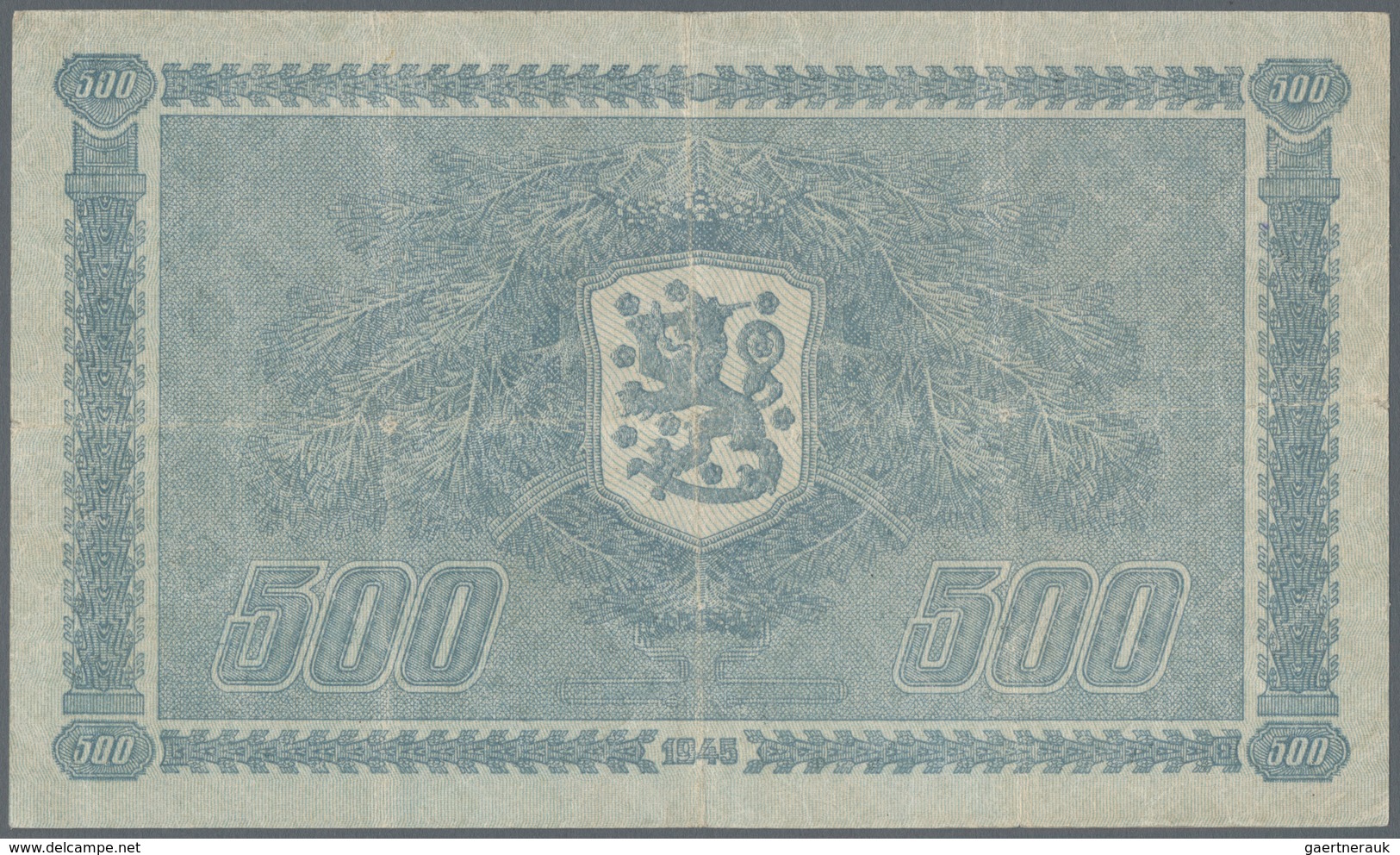 Finland / Finnland: 500 Markkaa 1945, Litt. A, P.81a, Beautiful Note With Tiny Border Tears At Left - Finlandia