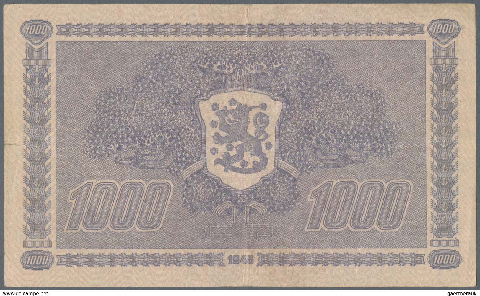 Finland / Finnland: 1000 Markkaa 1945, Litt. A, P.82a, Great Condition With Two Stronger Folds At Ce - Finland