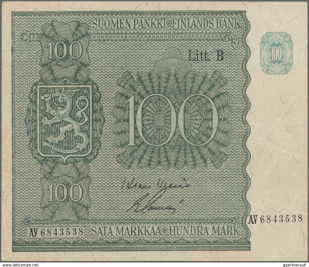 Finland / Finnland: Pair With 100 Markkaa 1945 Litt.B, P.88 (VF) And 500 Markkaa 1975 P.110 (VF). (2 - Finland