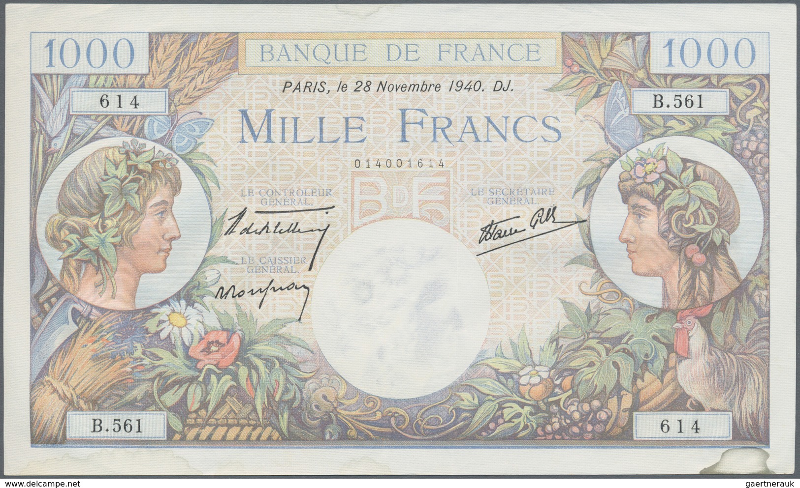 France / Frankreich: Set Of 5 MOSTLY CONSECUTIVE Notes 1000 Francs "Commerce & Industrie" 1940-44 P - Andere & Zonder Classificatie