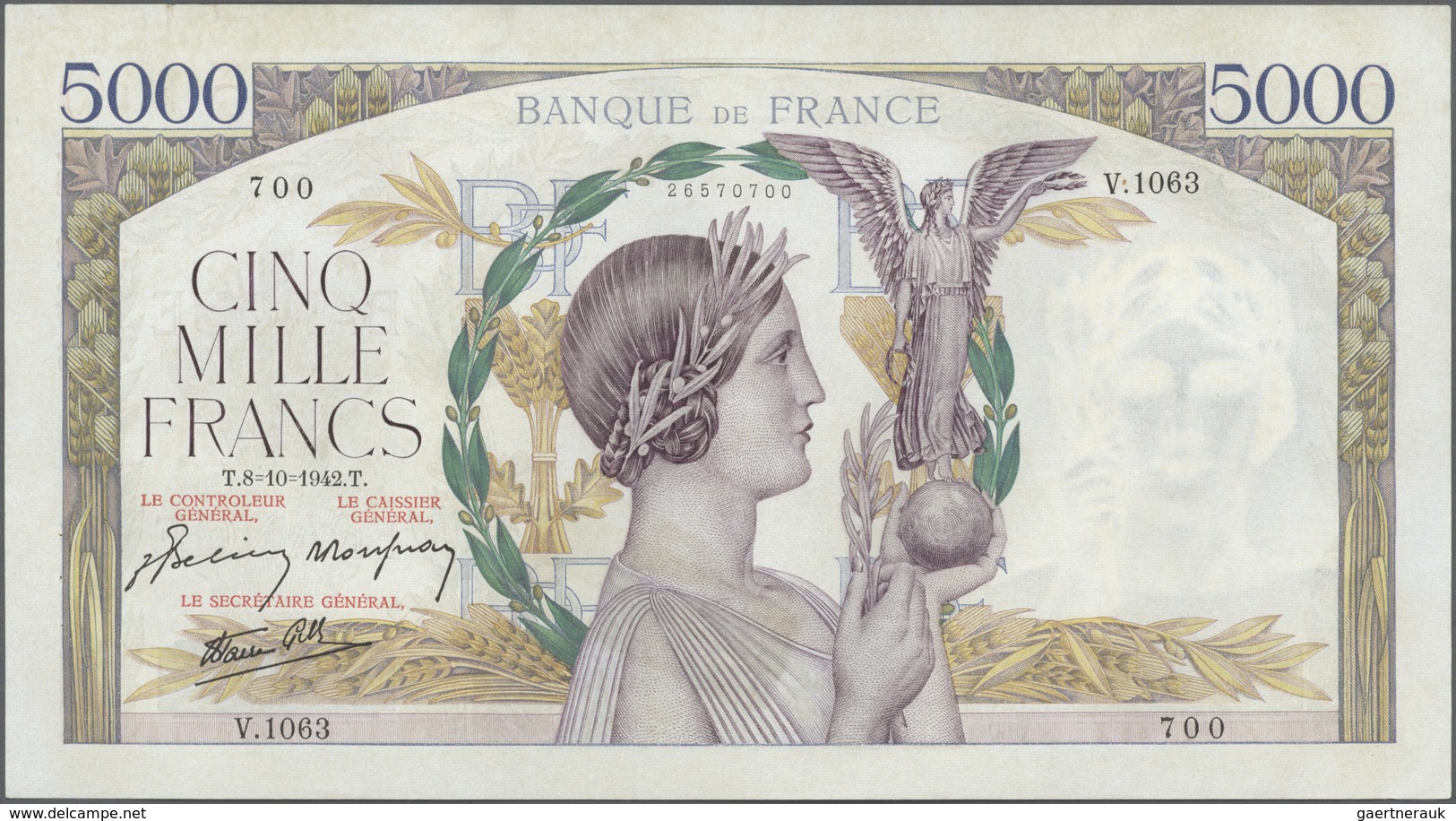 France / Frankreich: Large Lot Of 25 MOSTLY CONSECUTIVE Notes Of 5000 Francs "Victoire" 1943 P. 97 N - Andere & Zonder Classificatie