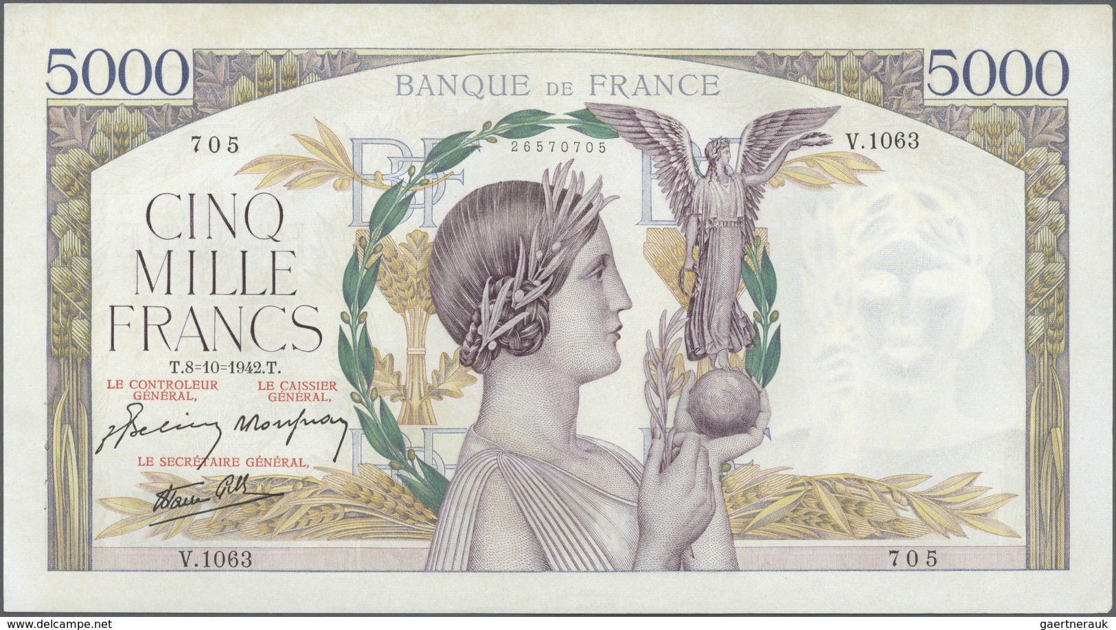 France / Frankreich: Large Lot Of 25 MOSTLY CONSECUTIVE Notes Of 5000 Francs "Victoire" 1943 P. 97 N - Sonstige & Ohne Zuordnung