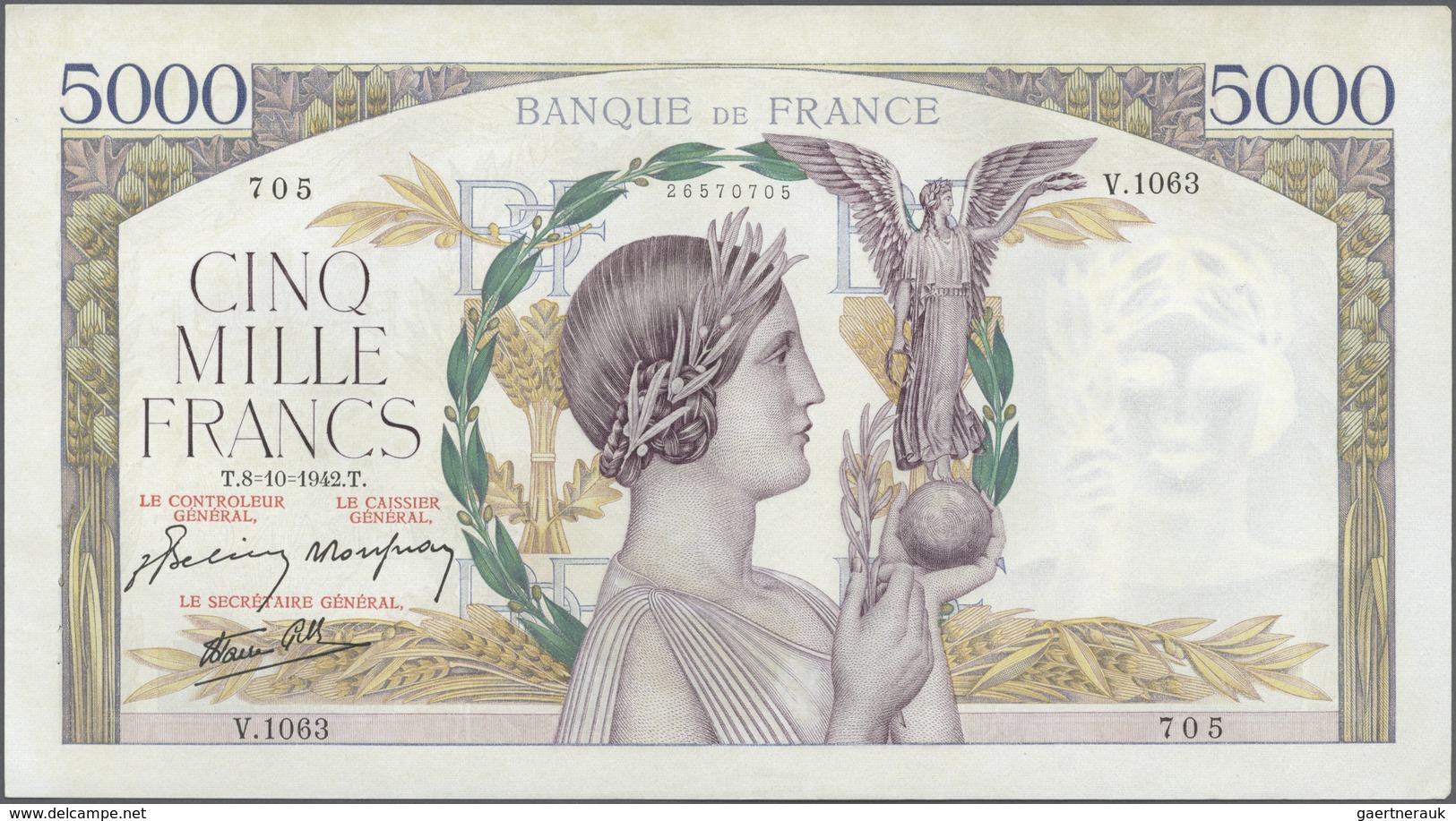 France / Frankreich: Large Lot Of 25 MOSTLY CONSECUTIVE Notes Of 5000 Francs "Victoire" 1943 P. 97 N - Andere & Zonder Classificatie