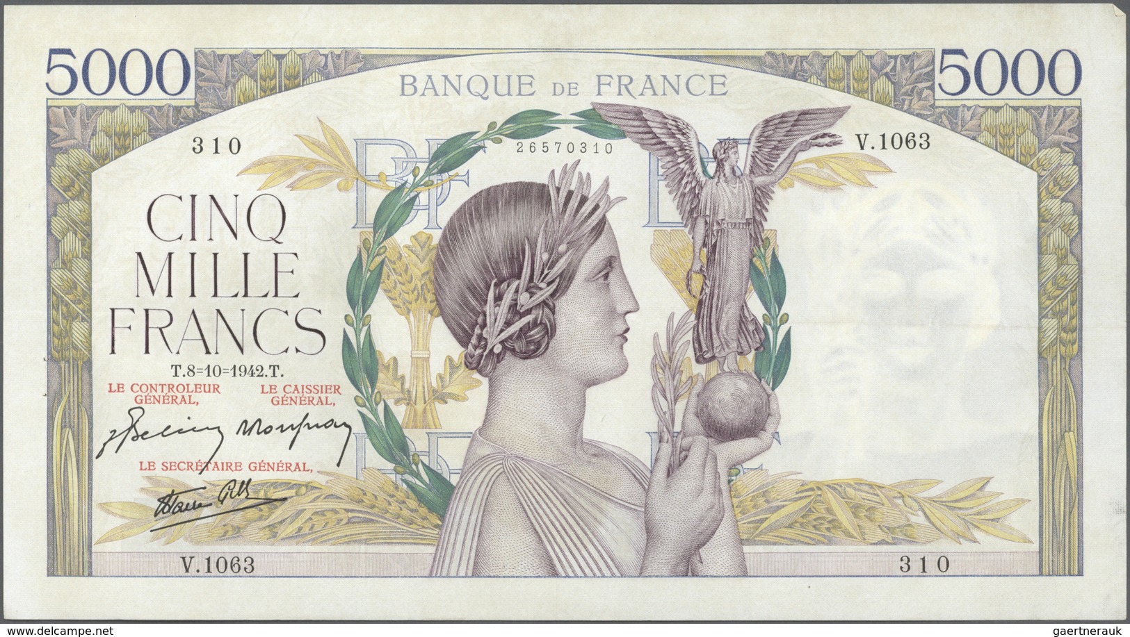 France / Frankreich: set of 22 notes 5000 Francs 1939-43 "Victoire" P. 97, all notes used with folds