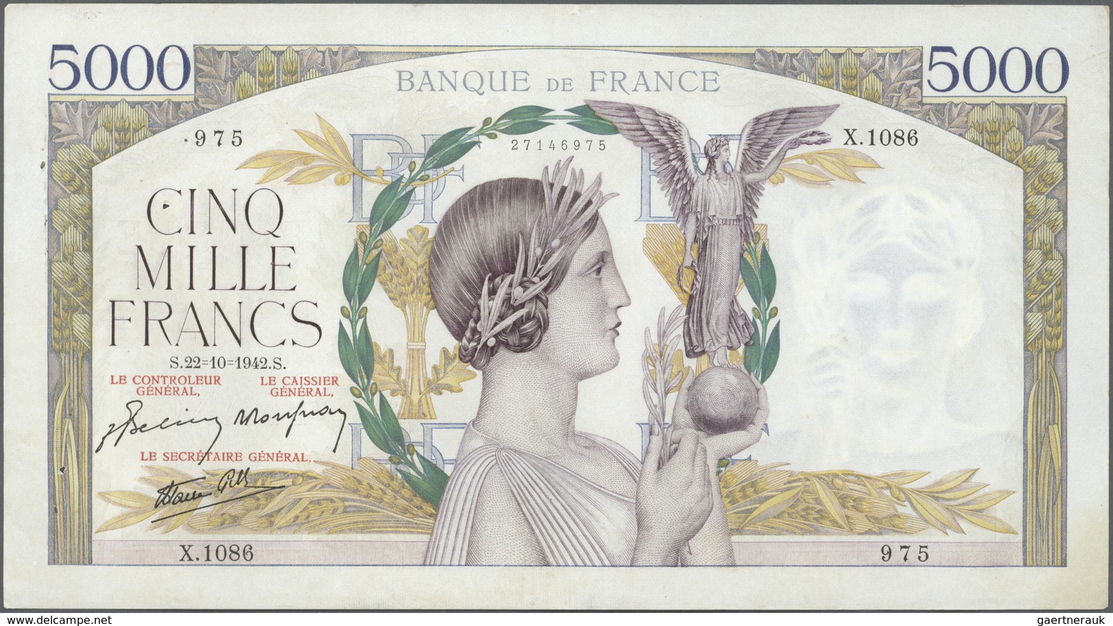 France / Frankreich: Set Of 2 Notes 5000 Francs 1942 & 1943 P. 97, Both With Crisp Paper, Original S - Otros & Sin Clasificación