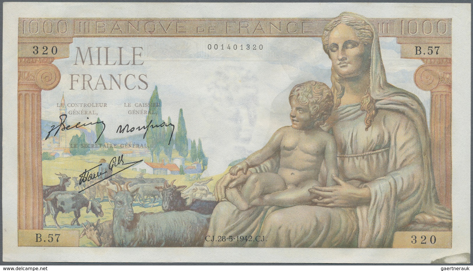 France / Frankreich: Set Of 7 MOSTLY CONSECUTIVE Notes 1000 Francs "Demeter" 1942/43 P. 102, From S/ - Andere & Zonder Classificatie