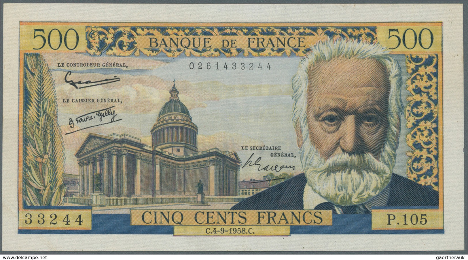 France / Frankreich: 500 Francs 1958 P. 133b, Victor Hugo, Pressed Even It Would Not Have Been Necce - Autres & Non Classés