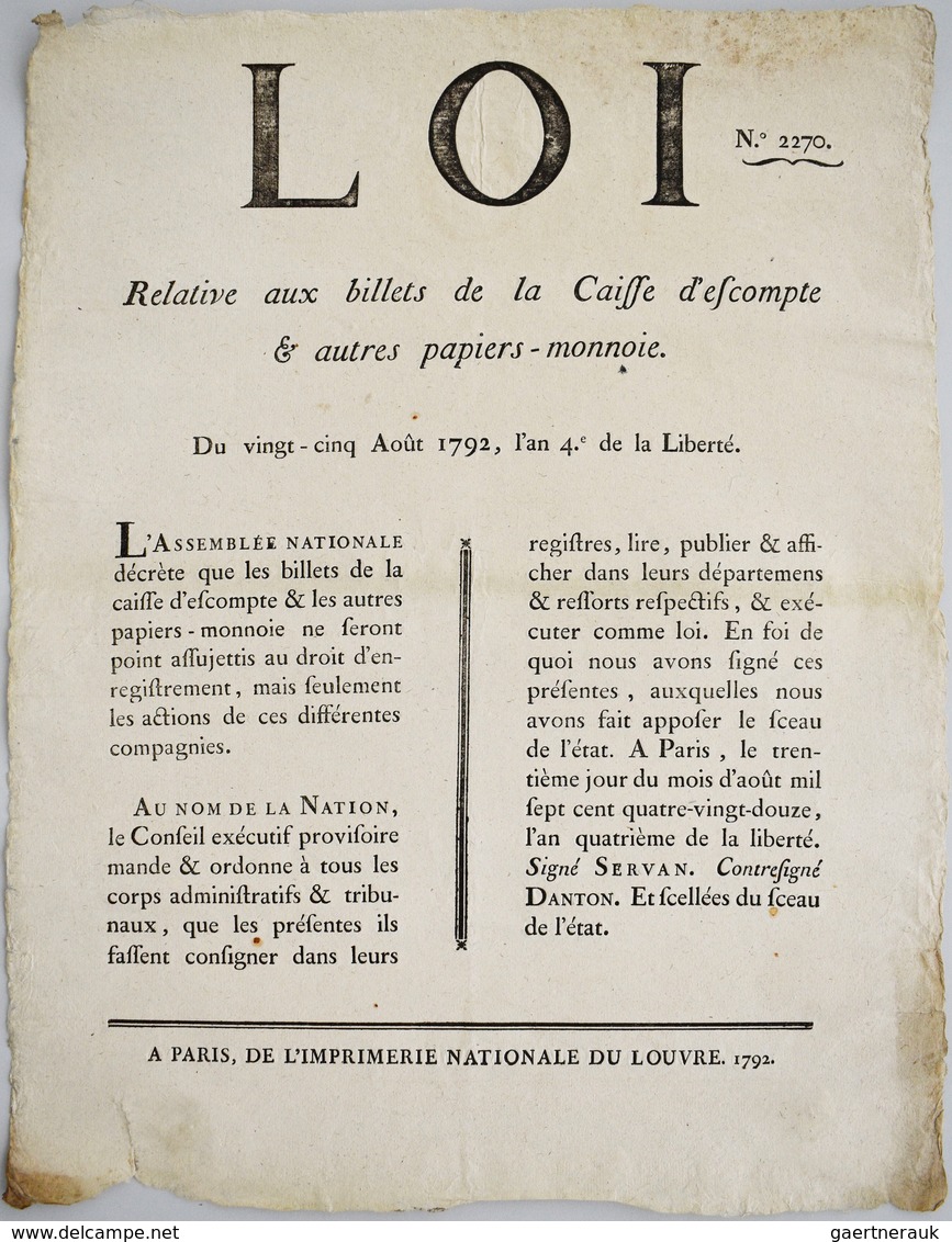 France / Frankreich: Poster With The Legal Text Announcing The Issue Of Banknotes, Dated 1792 The Fo - Andere & Zonder Classificatie