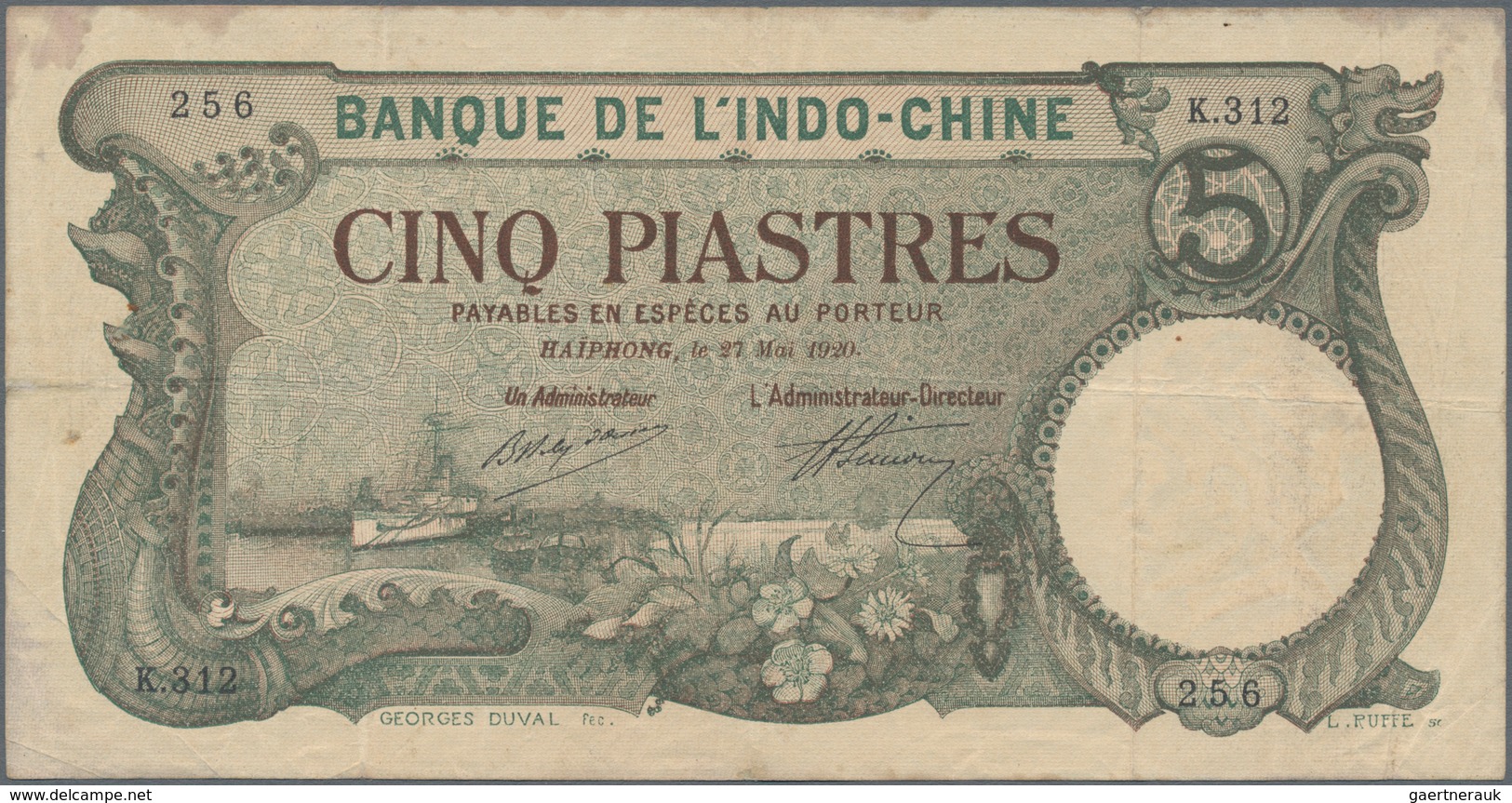 French Indochina / Französisch Indochina: Banque De L'Indo-Chine – Haïphong 5 Piastres 1920, P.19b, - Indochina