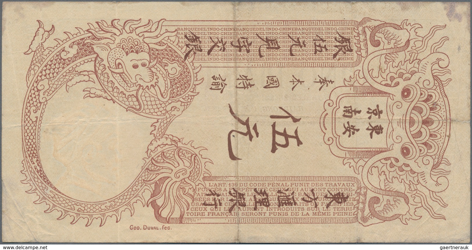 French Indochina / Französisch Indochina: Banque De L'Indo-Chine – Haïphong 5 Piastres 1920, P.19b, - Indochina