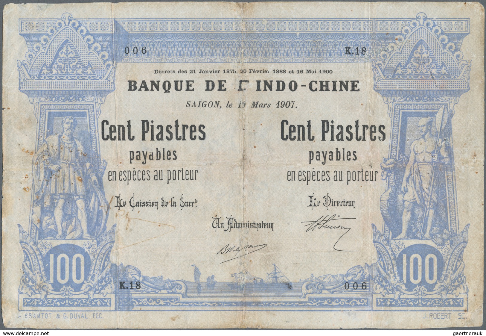 French Indochina / Französisch Indochina: Banque De L'Indo-Chine – Saïgon 100 Piastres 1907, P.33, E - Indochina