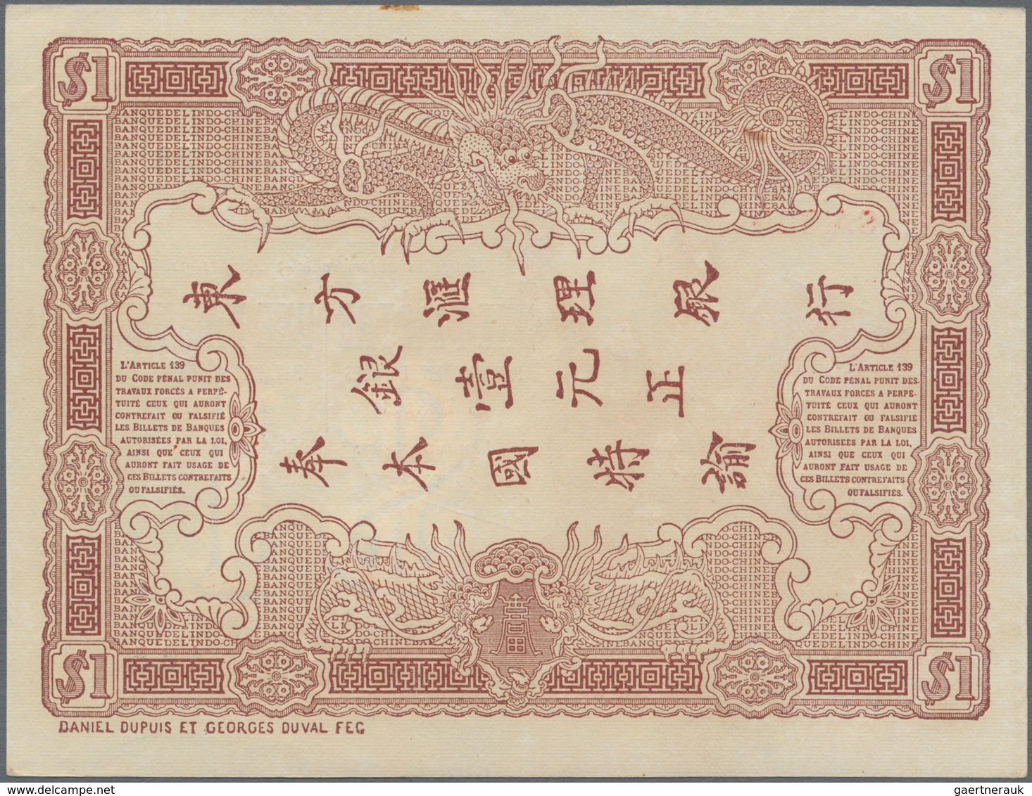 French Indochina / Französisch Indochina: Banque De L'Indo-Chine – Saïgon 1 Piastre D. 21.01.1875, 2 - Indochina