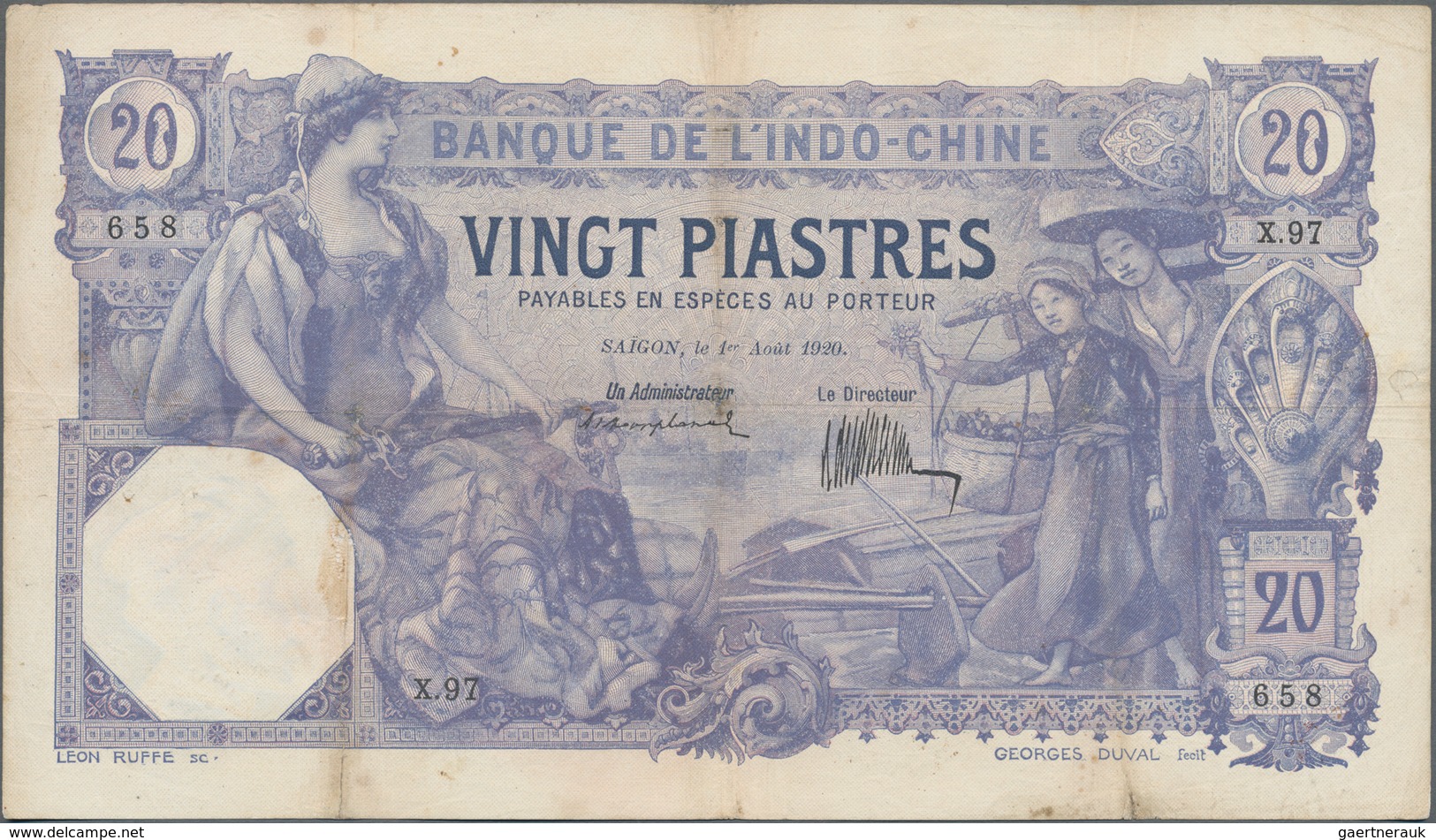 French Indochina / Französisch Indochina: Banque De L'Indo-Chine – Saïgon 20 Piastres 1920, P.41, St - Indochina