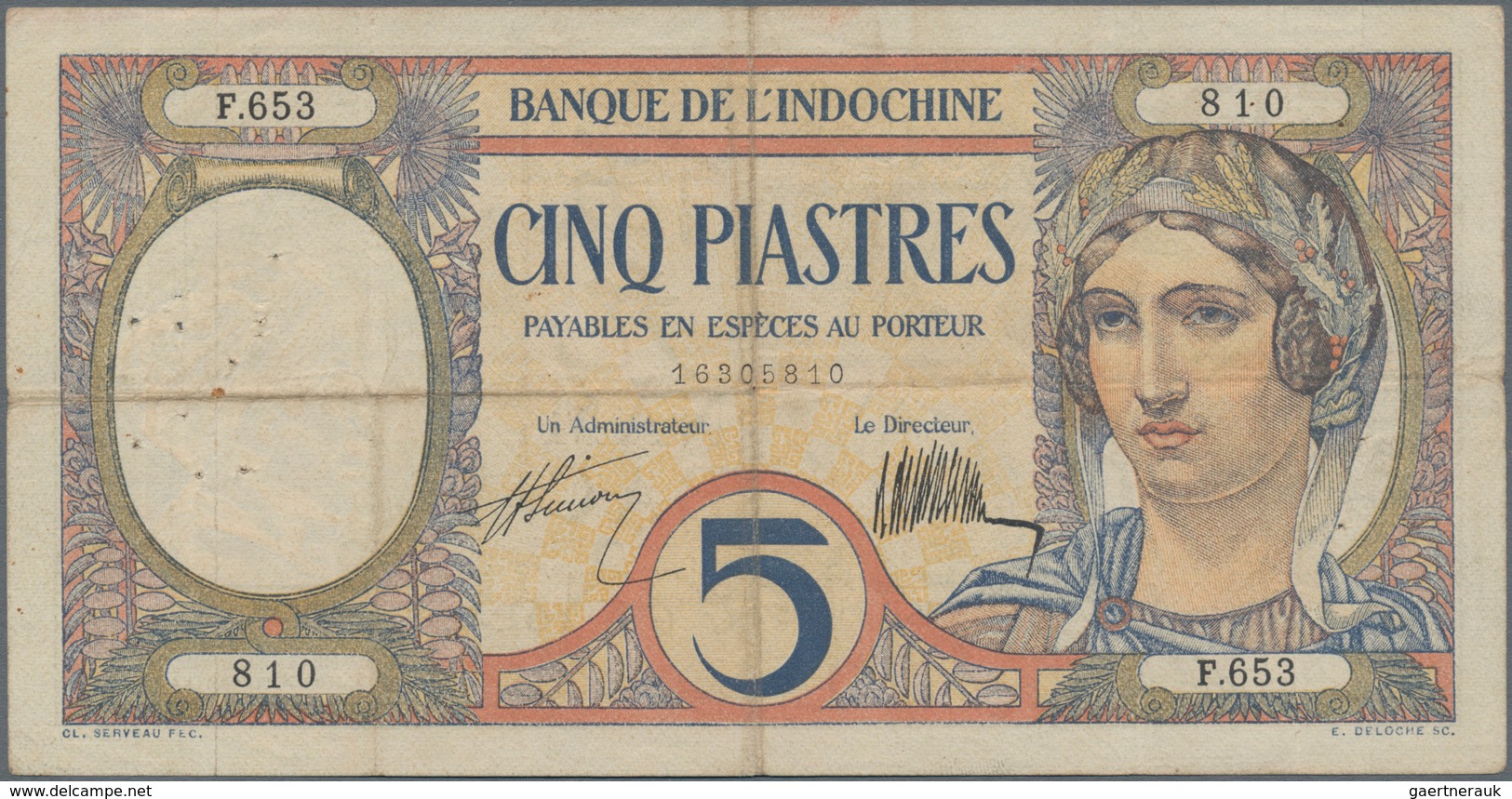 French Indochina / Französisch Indochina: Banque de l'Indo-Chine set with 6 banknotes of the ND(1921