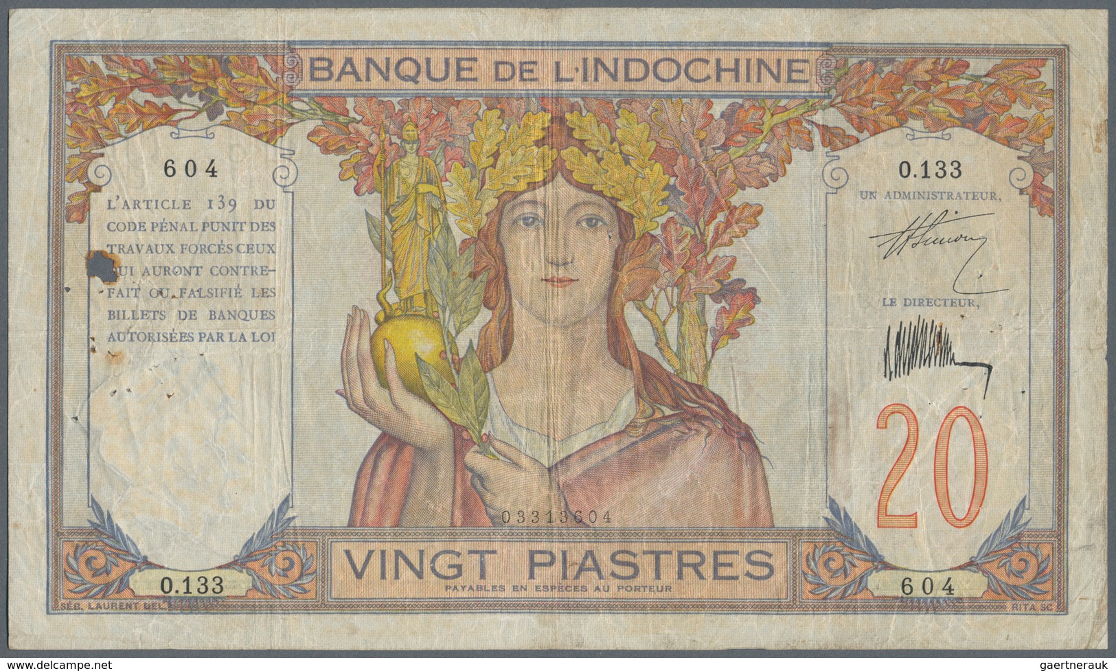 French Indochina / Französisch Indochina: Banque De L'Indochine 20 Piastres ND(1928-31), P.50, Still - Indochina