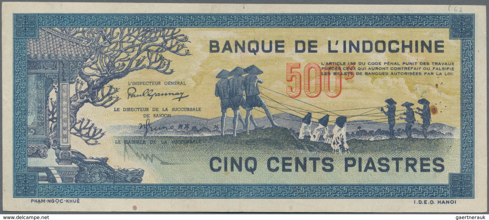 French Indochina / Französisch Indochina: Banque De L'Indochine Pair With 500 Piastres ND(1944-45) P - Indochina