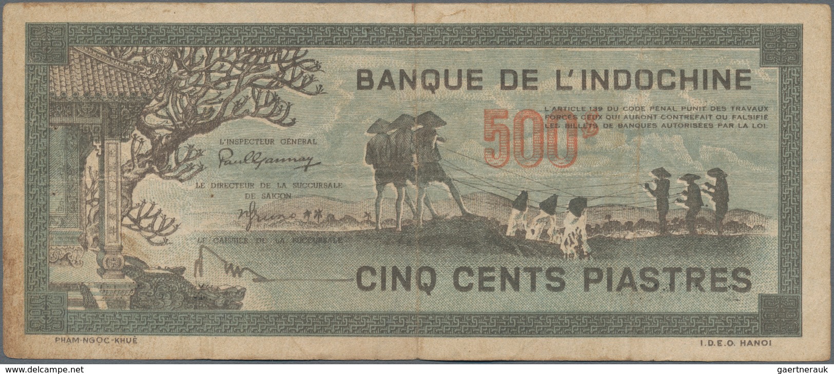 French Indochina / Französisch Indochina: Banque De L'Indochine Pair With 500 Piastres ND(1944-45) P - Indochina