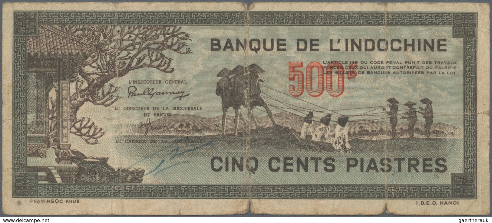 French Indochina / Französisch Indochina: Banque De L'Indochine Pair With 500 Piastres ND(1944-45) P - Indochina