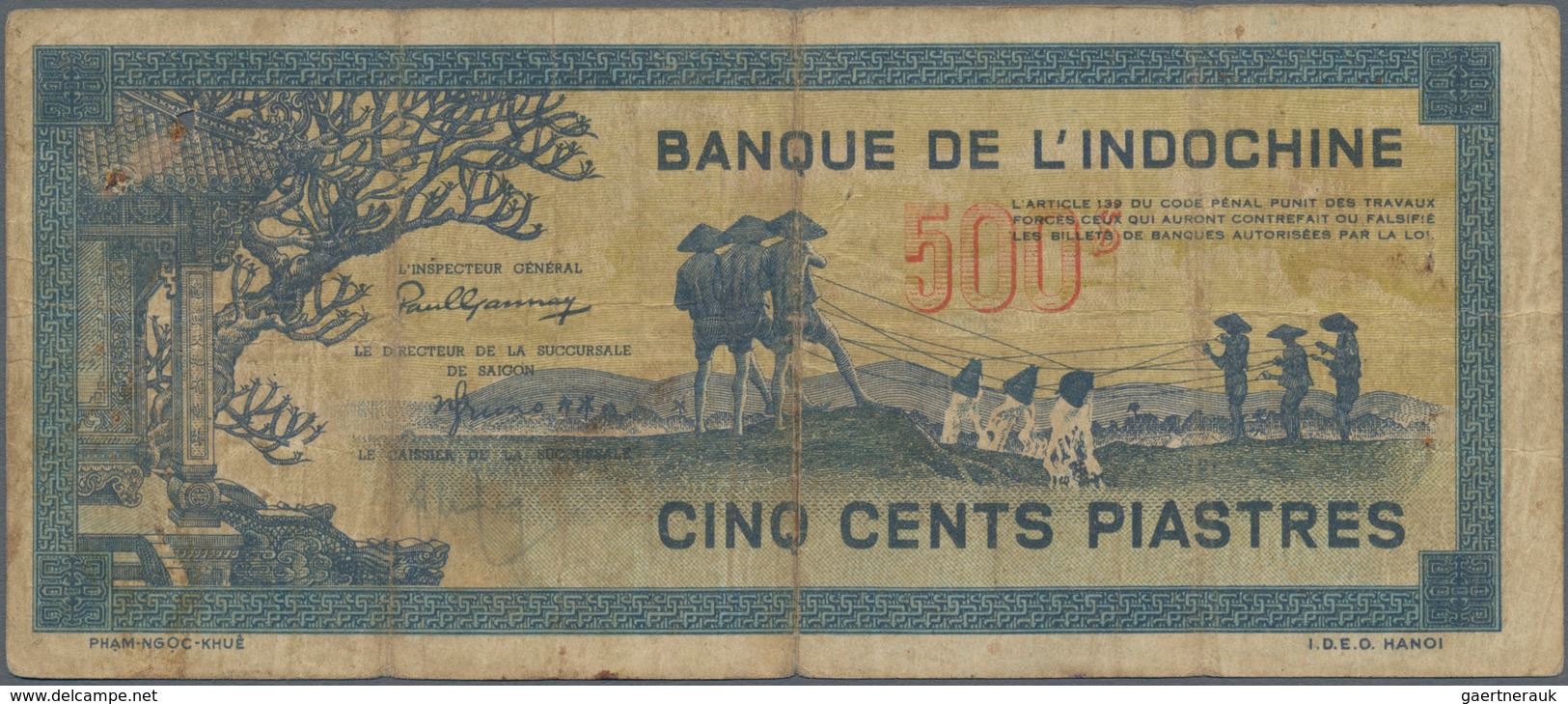 French Indochina / Französisch Indochina: Banque De L'Indochine Pair With 500 Piastres ND(1944-45) P - Indochina