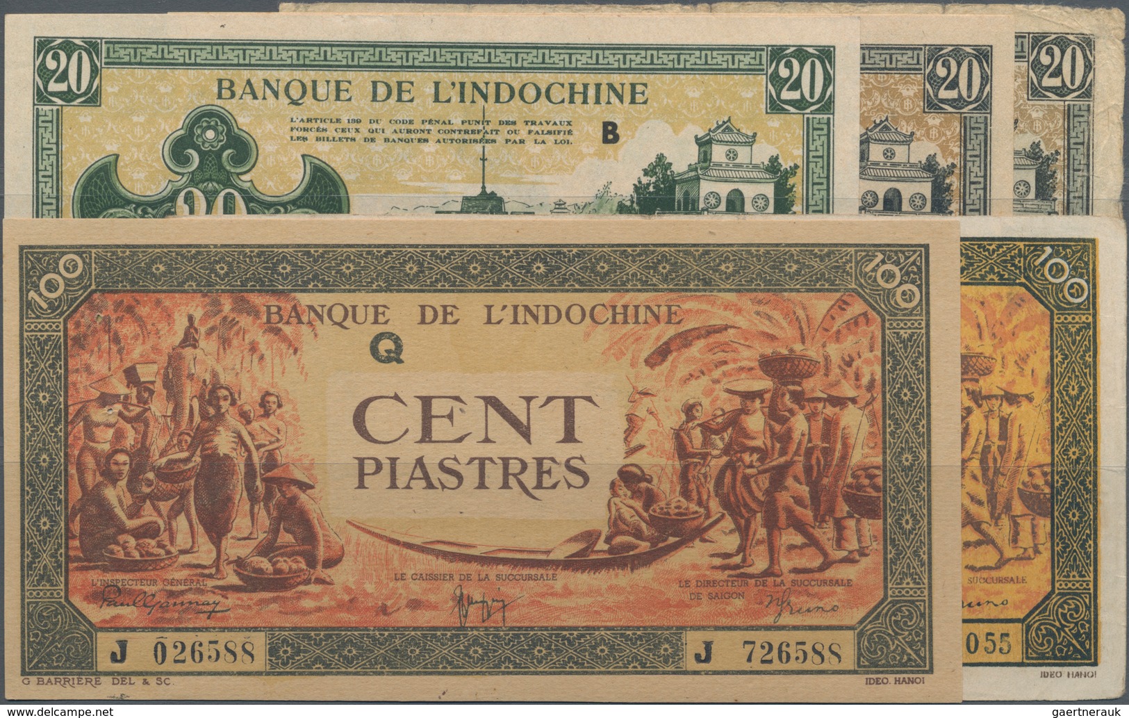 French Indochina / Französisch Indochina: Banque De L'Indochine Set With 5 Banknotes Of The ND(1942- - Indochina