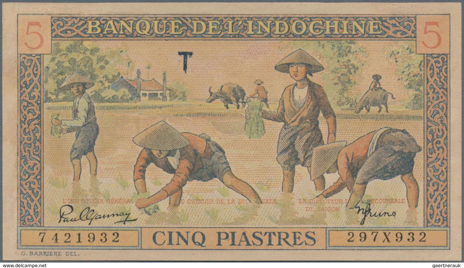 French Indochina / Französisch Indochina: Banque De L'Indochine 5 Piastres ND(1944), P.75 With Repai - Indochina