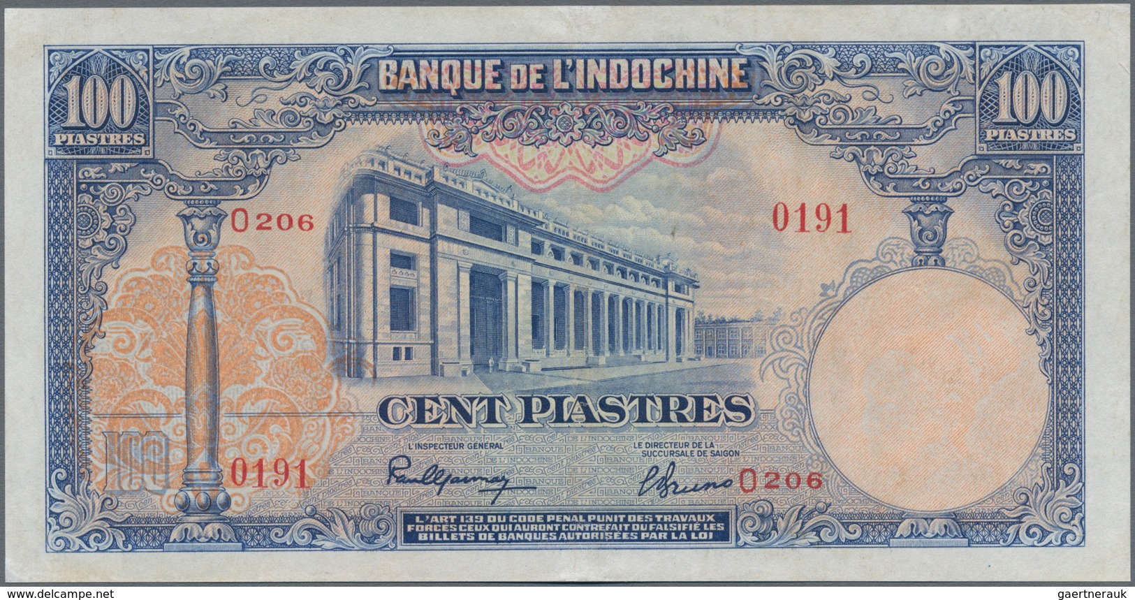 French Indochina / Französisch Indochina: Banque De L'Indochine 100 Piastres ND(1946), P.79, Great O - Indochina