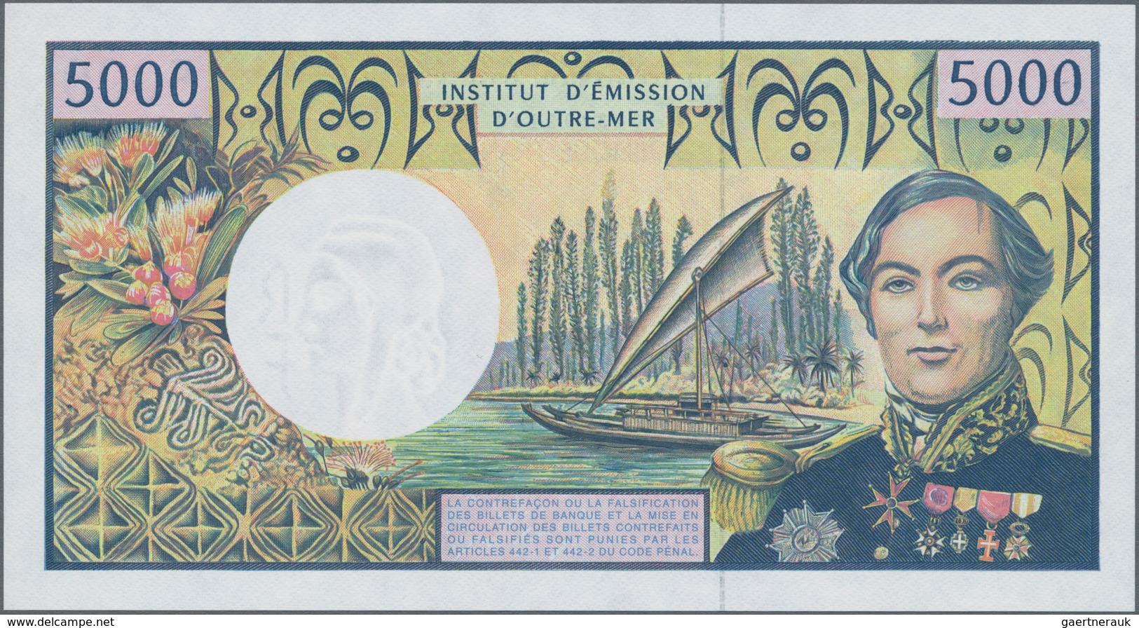 French Pacific Territories / Franz. Geb. Im Pazifik: Institut D'Émission D'Outre-Mer Pair With 5000 - Territorios Francés Del Pacífico (1992-...)