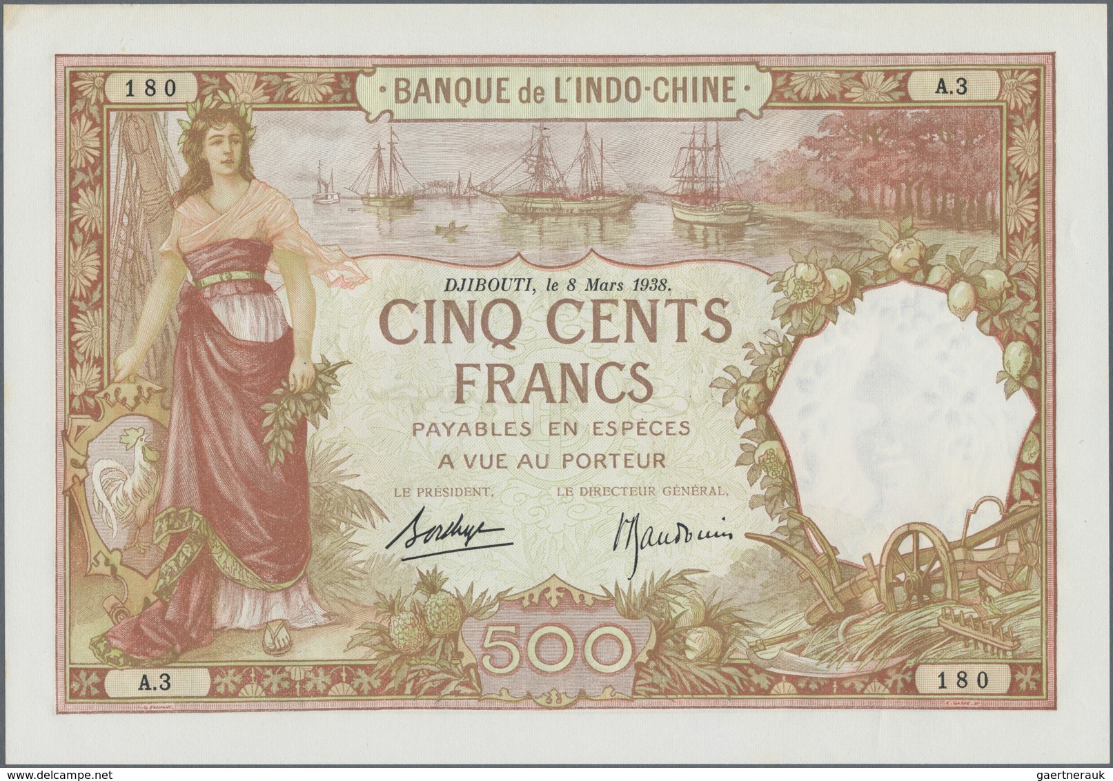 French Somaliland / Französisch Somaliland: Banque De L'Indo-Chine 500 Francs March 8th 1938, P.9b, - Andere - Afrika