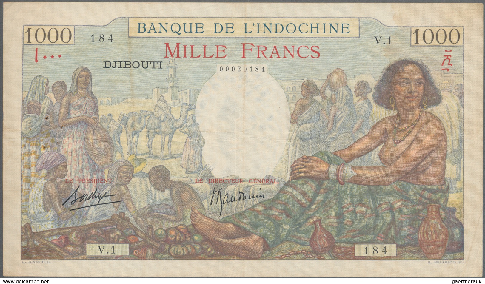 French Somaliland / Französisch Somaliland: Banque De L'Indochine - Djibouti 1000 Francs ND(1938), P - Sonstige – Afrika