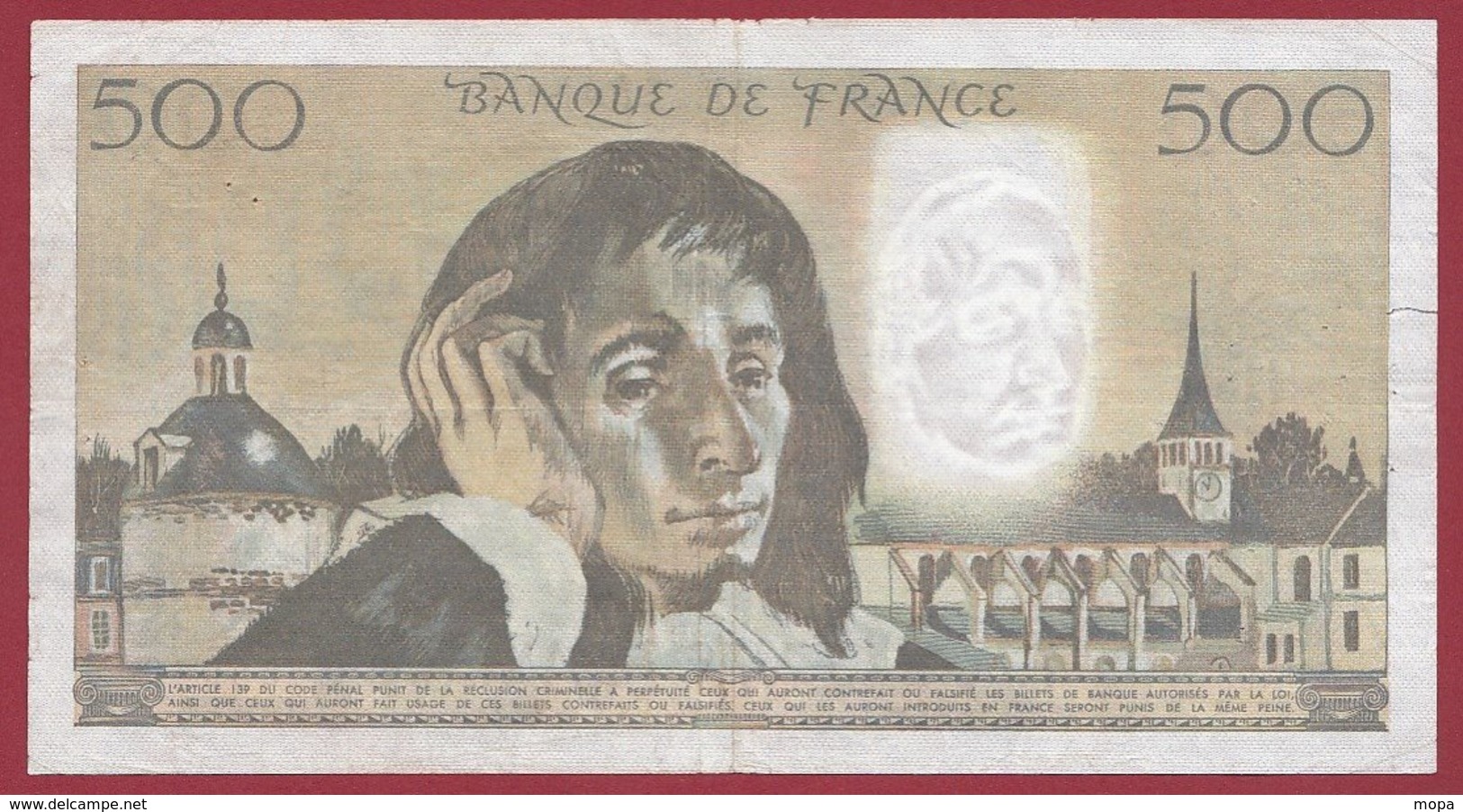 500 Francs "Pascal" Du 05/10/1978.H --- F/TTB+---ALPH  X.95---COUPURE A 14H45 - 500 F 1968-1993 ''Pascal''