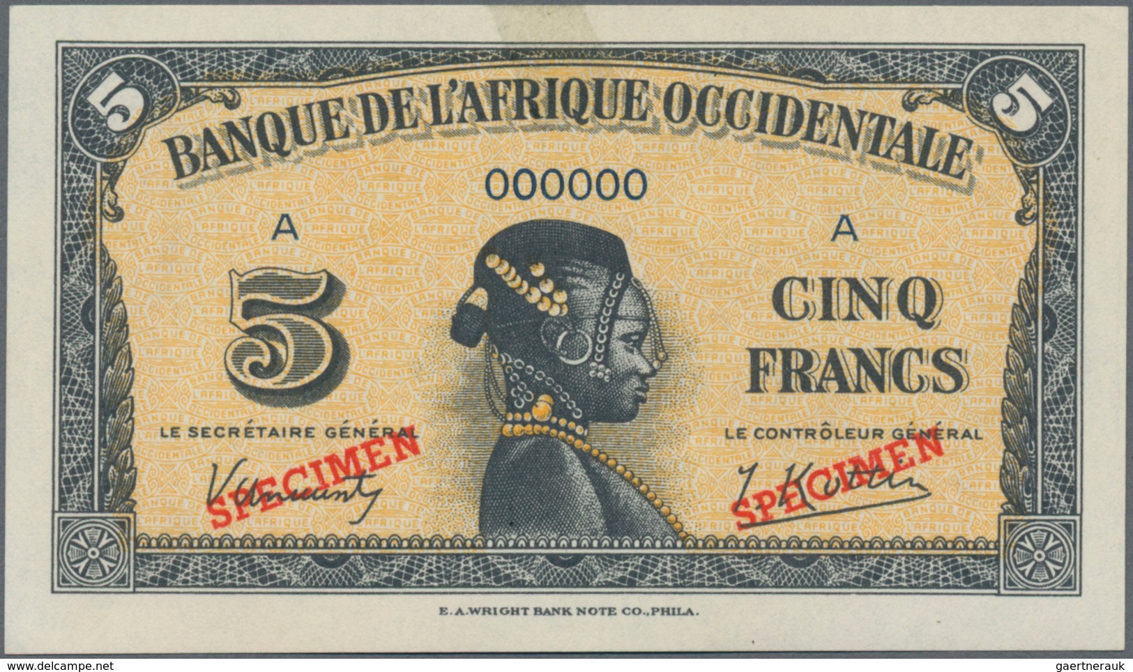 French West Africa / Französisch Westafrika: Banque De L'Afrique Occidentale, Pair With 5 And 100 Fr - Estados De Africa Occidental