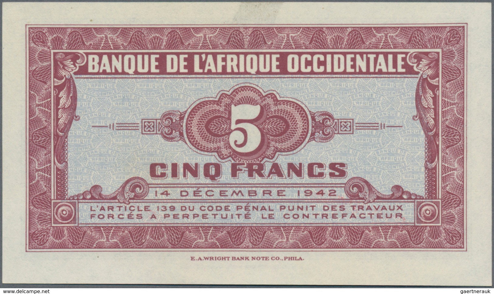 French West Africa / Französisch Westafrika: Banque De L'Afrique Occidentale, Pair With 5 And 100 Fr - West-Afrikaanse Staten