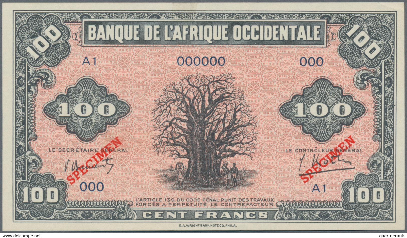 French West Africa / Französisch Westafrika: Banque De L'Afrique Occidentale, Pair With 5 And 100 Fr - Westafrikanischer Staaten