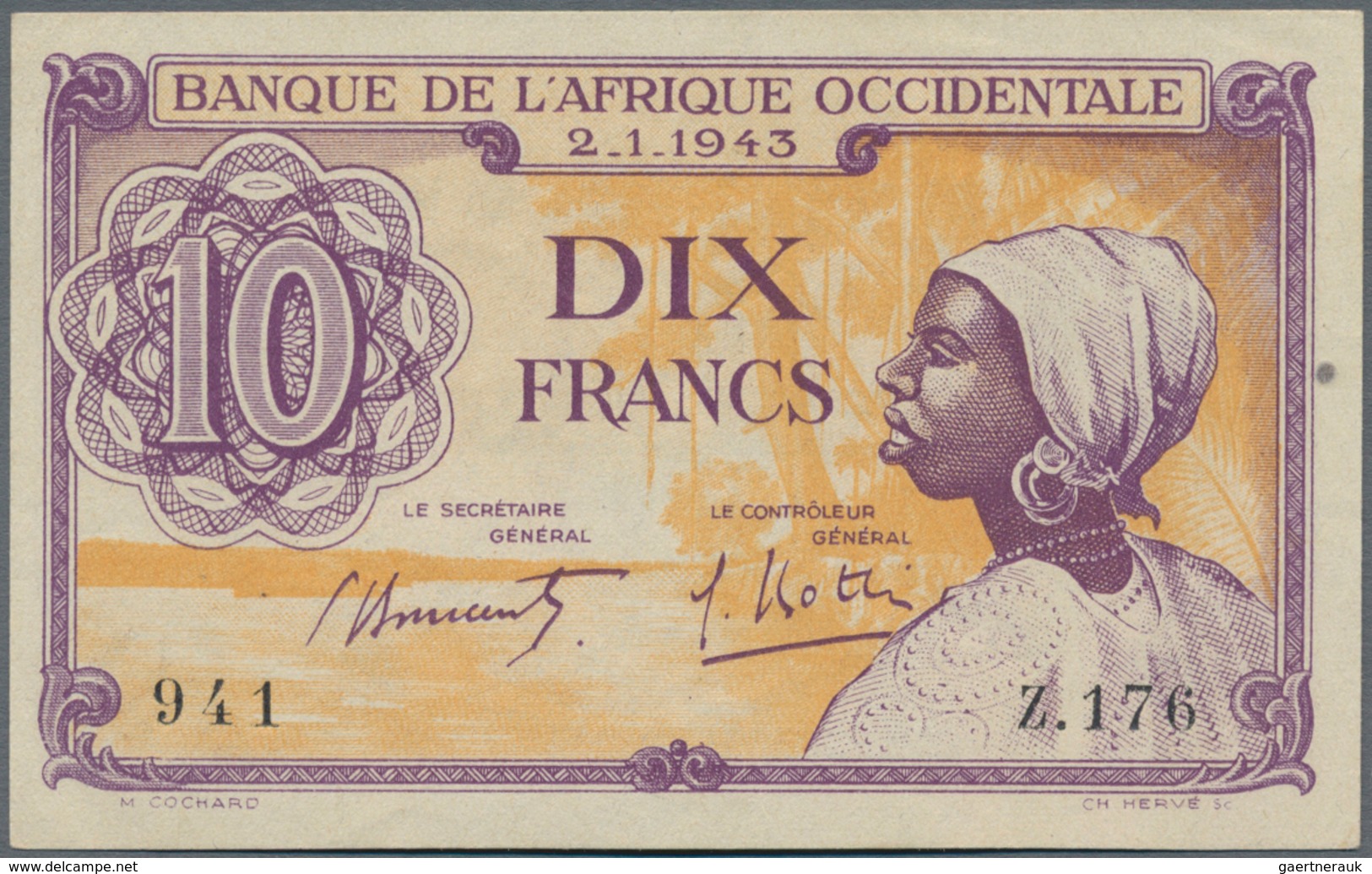 French West Africa / Französisch Westafrika: Banque De L'Afrique Occidentale 10 Francs 1943, P.29 Wi - Westafrikanischer Staaten