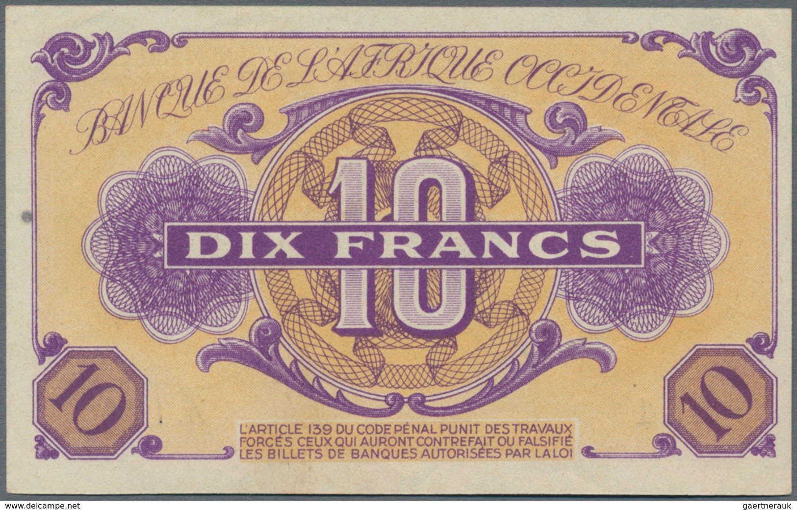 French West Africa / Französisch Westafrika: Banque De L'Afrique Occidentale 10 Francs 1943, P.29 Wi - Estados De Africa Occidental