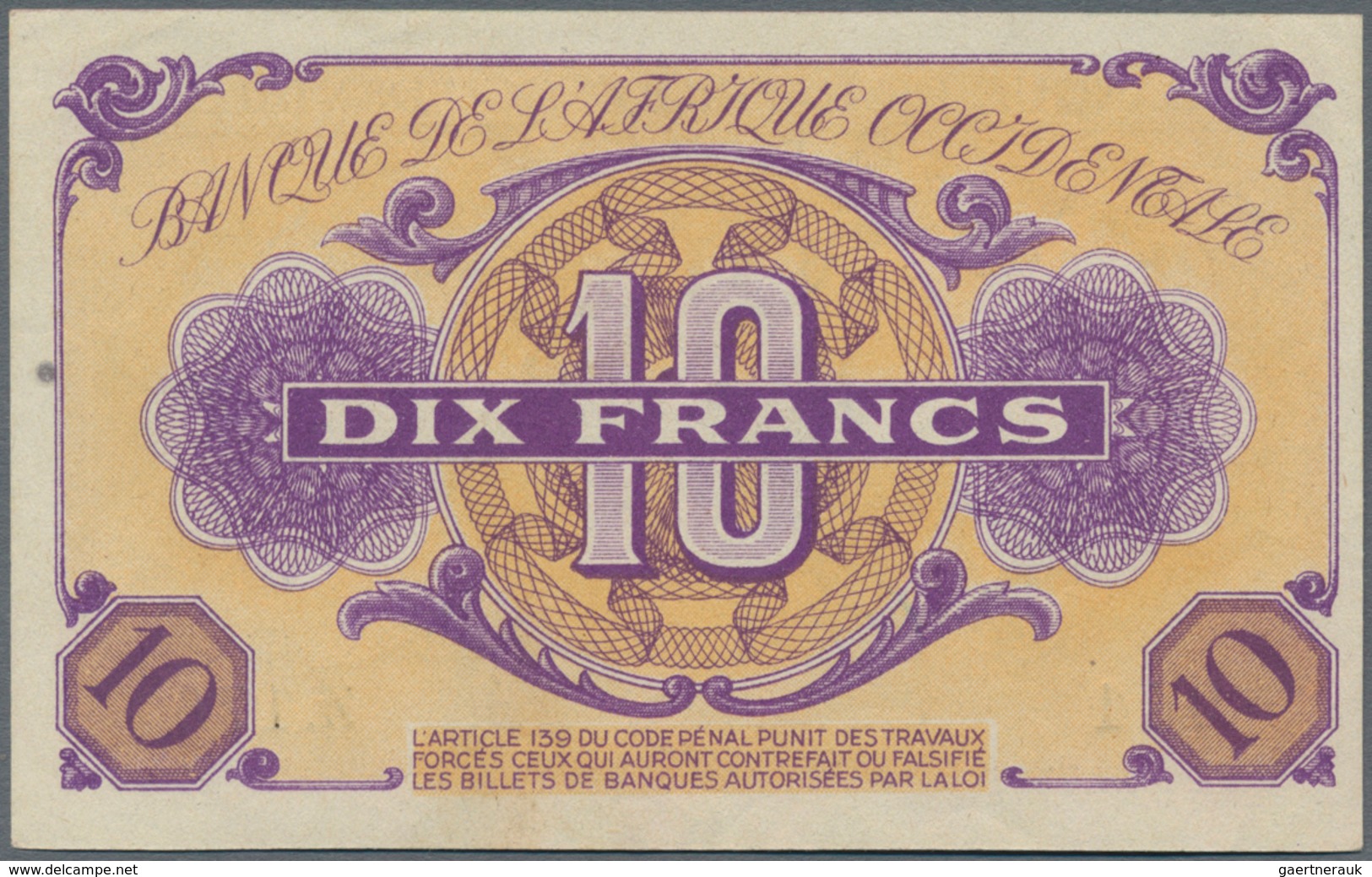 French West Africa / Französisch Westafrika: Banque De L'Afrique Occidentale 10 Francs 1943, P.29 Wi - West-Afrikaanse Staten